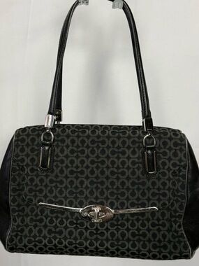 Coach Madison Madeline Black Needlepoint Op Art Satchel Shoulder Bag Bag 25215